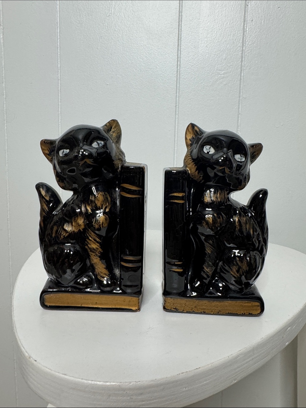 Vintage black cat book ends